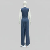 Women's Sleeveless Denim-Style Wide-Leg Jumpsuit