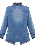 Full Size Chest Pocket Zip Up Denim Jacket Plus Size