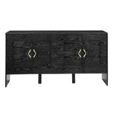 60" Mid Century Modern Sideboard Buffet Cabinet with Fluted Diamond Design - Black