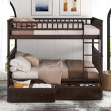 Full Over Full Bunk Bed With Drawers, Convertible Beds, Gray