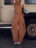 Spaghetti Strap Corset Top & Wide-Leg Pants Set – Camel, XS–2XL