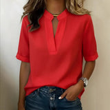 Amazon European And American Cross-Border New Women's Tops 2026 Summer Casual Solid Color V-Neck Loose Shirt T-Shirt For Women