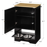 Feeding Station with Storage Cabinet and Stainless Steel Bowls - Black