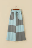 Russet Orange Raw Seam Colorblock Wide Leg Ankle Length Casual Pants