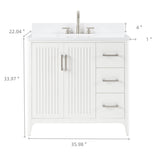 36 Inch Solid Wood Pre-Assembly Bathroom Vanity with US Power - White