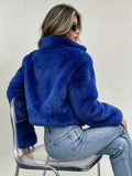 Women Cropped Faux Fur Zip Up Stand Collar Jacket