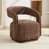 Chenille Fabric Swivel Accent Armchair, Brown Barrel Chair With Curved Backrest