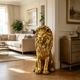24-Inch Lion Statue, Resin Outdoor Guardian Sculpture, Gold
