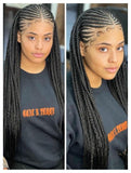 36" Cornrow & Knotless Box Braids Wig | Tribal Braids | Full Lace Front | Faux Locs Accents