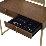 Walnut & Gold Finish Vanity Desk with Mirror & Jewelry Tray – Coleen