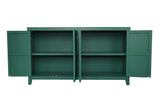 59in Green Accent Cabinet with 4 Doors - Mid Century Modern Buffet - Dark Green
