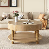 Coffee Table with Dual Storage - Natural Wood, 31.5" Round
