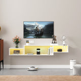 65.35" Wall Mounted Floating TV Stand with LED Lighting and Charging Station - White