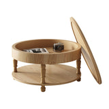 Coffee Table with Dual Storage - Natural Wood, 31.5" Round