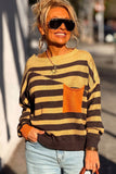 Brown Stripe Striped Drop Shoulder Colorblock Pullover Sweater
