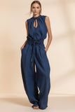 Women's Sleeveless High-Waist Wide-Leg Pleated Jumpsuit