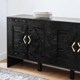 60" Mid Century Modern Sideboard Buffet Cabinet with Fluted Diamond Design - Black