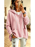 Anuo Self-developed European & American Autumn Winter Women's Waffle Loose Long Sleeve Hoodie Casual Sweatshirt