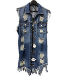 Long Distressed Denim Vest