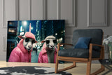 Sheep Duo in Pink Puffer Jackets Glass Wall Art