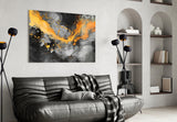 Orange Ink Wave Gray Marble Glass Wall Art