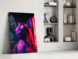 Red Neon Bulldog Round Frames Dog with Glasses Glass Wall Art