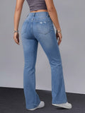 Women Distressed Cuffed Straight Leg Cropped Denim Jeans Stretch Slim Pants For Daily Street Casual Outfits