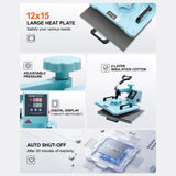 VEVOR Heat Press Machine, 12 x 15 inch, 5 in 1 Heat Transfer Machine with 30 oz Tumbler Press, 360° Swing Away T-Shirt Pressing, Digital Precise Control, for T-Shirts/Mugs/Hats/Plates, Green