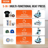 VEVOR Heat Press Machine, 12 x 15 inch, 5 in 1 Heat Transfer Machine with 30 oz Tumbler Press, 360° Swing Away T-Shirt Pressing, Digital Precise Control, for T-Shirts/Mugs/Hats/Plates, Green