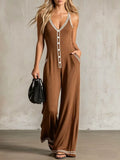 Women's V-Neck Backless Wide-Leg Jumpsuit – High Waist Casual