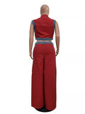 Zip Front Crop Top and Striped Pants Set