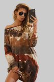 Rust/Olive Color Tie Dye Print Knit Dress with Side Pocket