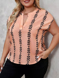 Plus Size Notched Short Sleeve Blouse