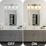 Modern 4-Light Bathroom Fixture with Nickel Finish and Milky