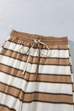 Khaki Stripe Contrast Trim Patchwork Casual Two-Piece Pants Set