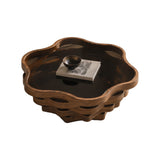 Cloud Shaped Coffee Table with Tempered Glass Top, Walnut Brown