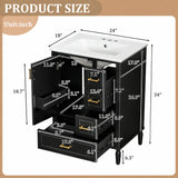 24" Modern Bathroom Vanity with Ceramic Sink, Soft-Close Door, 3 Drawers