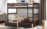 Full Over Full Bunk Bed With Drawers, Convertible Beds, Gray