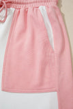 Two-tone Color Block Patchwork Tee Drawstring Loose Pant Set