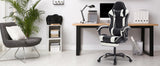 Gaming Chair with Footrest, Ergonomic Computer Chair, Black White Leather