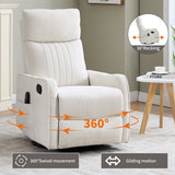 Beige Heat Massage Manual Recliner Chair with Rocker and Swivel