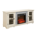 58" Modern TV Stand with Electric Fireplace and Storage - White