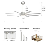 72 Inch Industrial PM DC Motor Ceiling Fan with Light