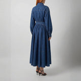 Women's Denim Puff Sleeve Shirt Dress with Belt