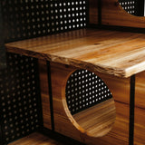 Modern Spacious Cat House with Fir Wood and Iron Frame - Black & Brown