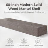 60-Inch Rustic Embossed Wood Fireplace Mantel, Wall-Mounted Floating Shelf, Gray