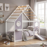 Twin House Bed with Slide, Ball Light Strip, Gray