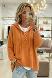 Lace-Up V-Neck Hooded Knit Sweater | Drop Shoulder Oversized Pullover