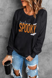 Black Feeling Spooky Halloween Embroidered Graphic Baggy Sweatshirt