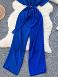 Button Front Wide Leg Jumpsuit